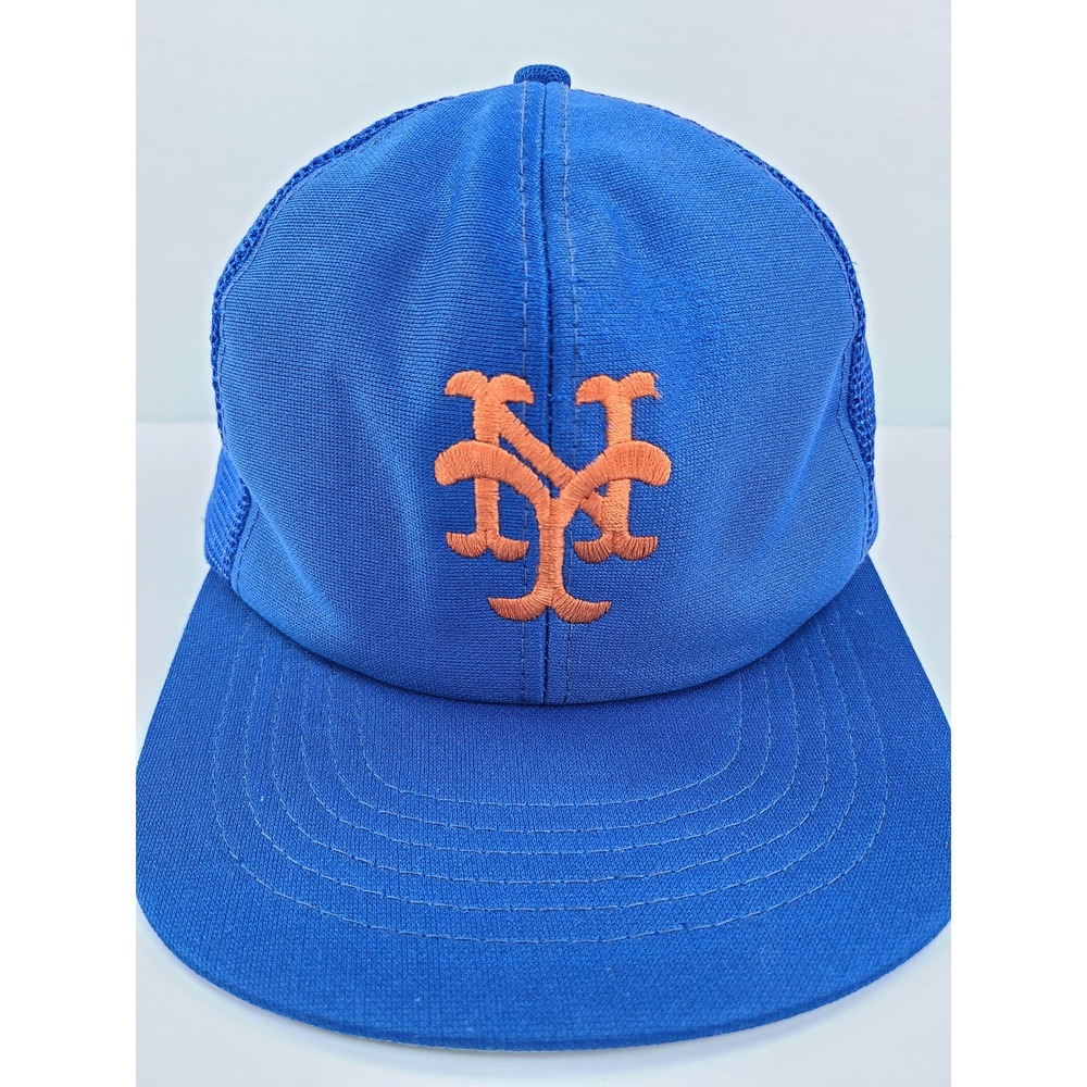 VTG New York Mets Trucker Hat Mens M/L Blue U.I.I. MLB Baseball‎ Sports Snapback